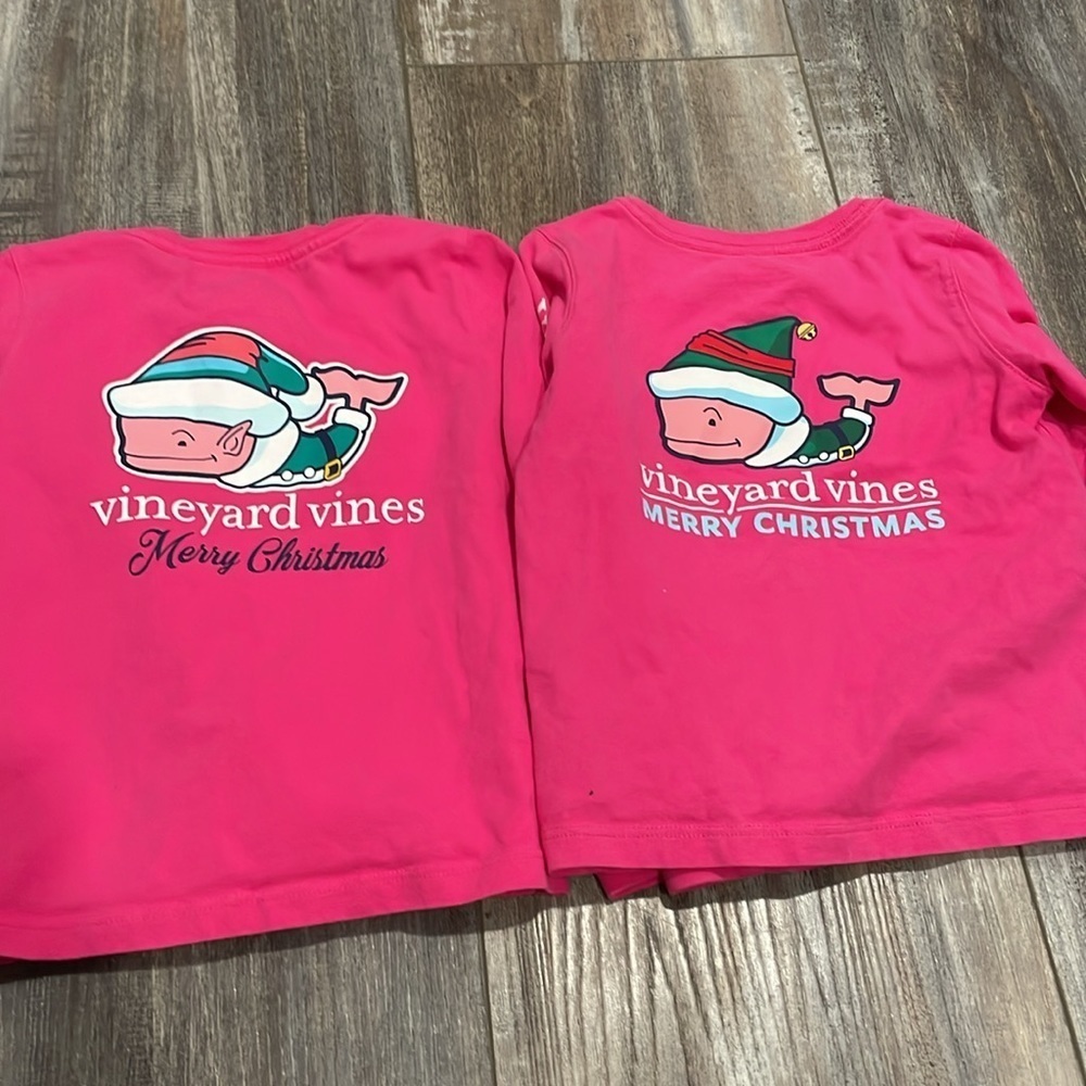 Vineyard Vines hot pink 3T Christmas long sleeve tee set or 2 twins